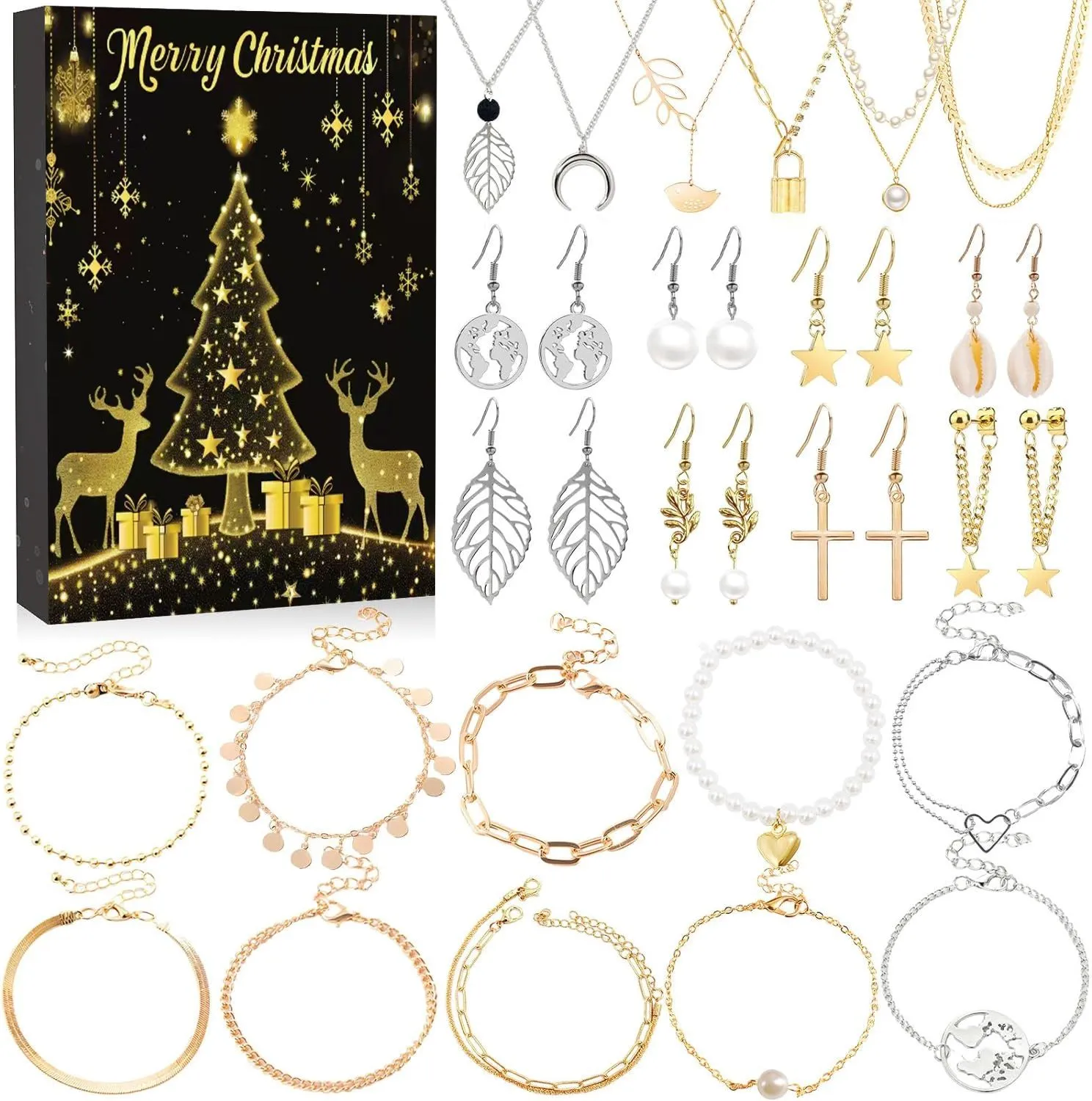 Calendario Dell'Avvento 2025 Con Gioielli – 24 Sorprese (bracciali, Collane, Orecchini) Per Il Conto Alla Rovescia Di Natale – Regalo Per Ragazze E Donne
