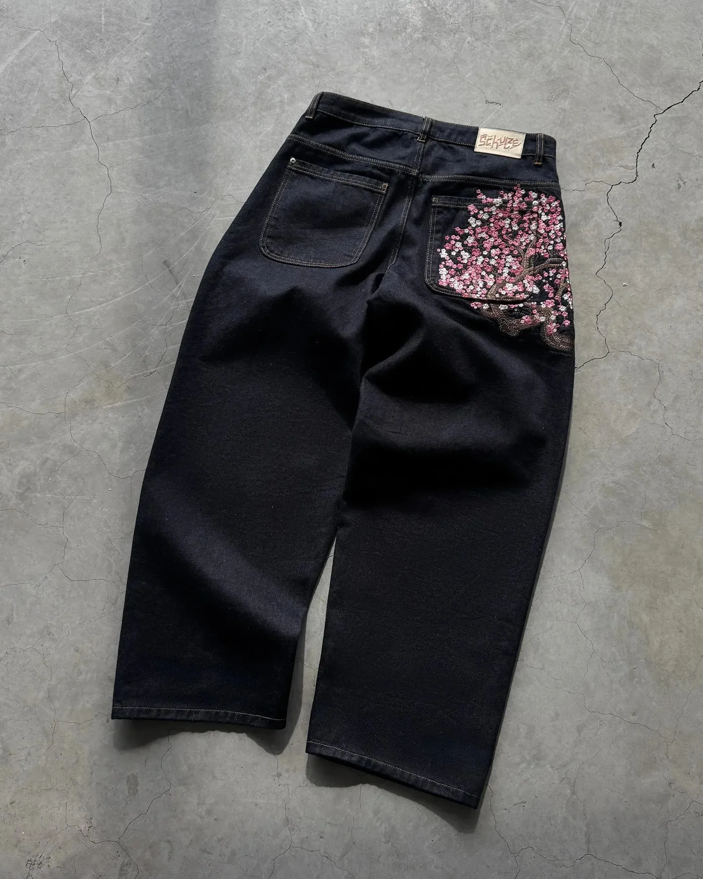 Derschutze Denim Pants Patchwork Cherry Blossom From Mu03