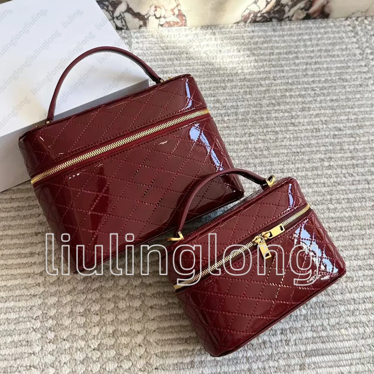 Women's vanity bag soft leather tote with two handles, open closure ...