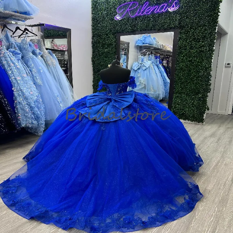 blue poofy dresses Beautiful Tulle A-line Blue Puff Sleeves Long Prom Dress, Evening Dress,  MP765