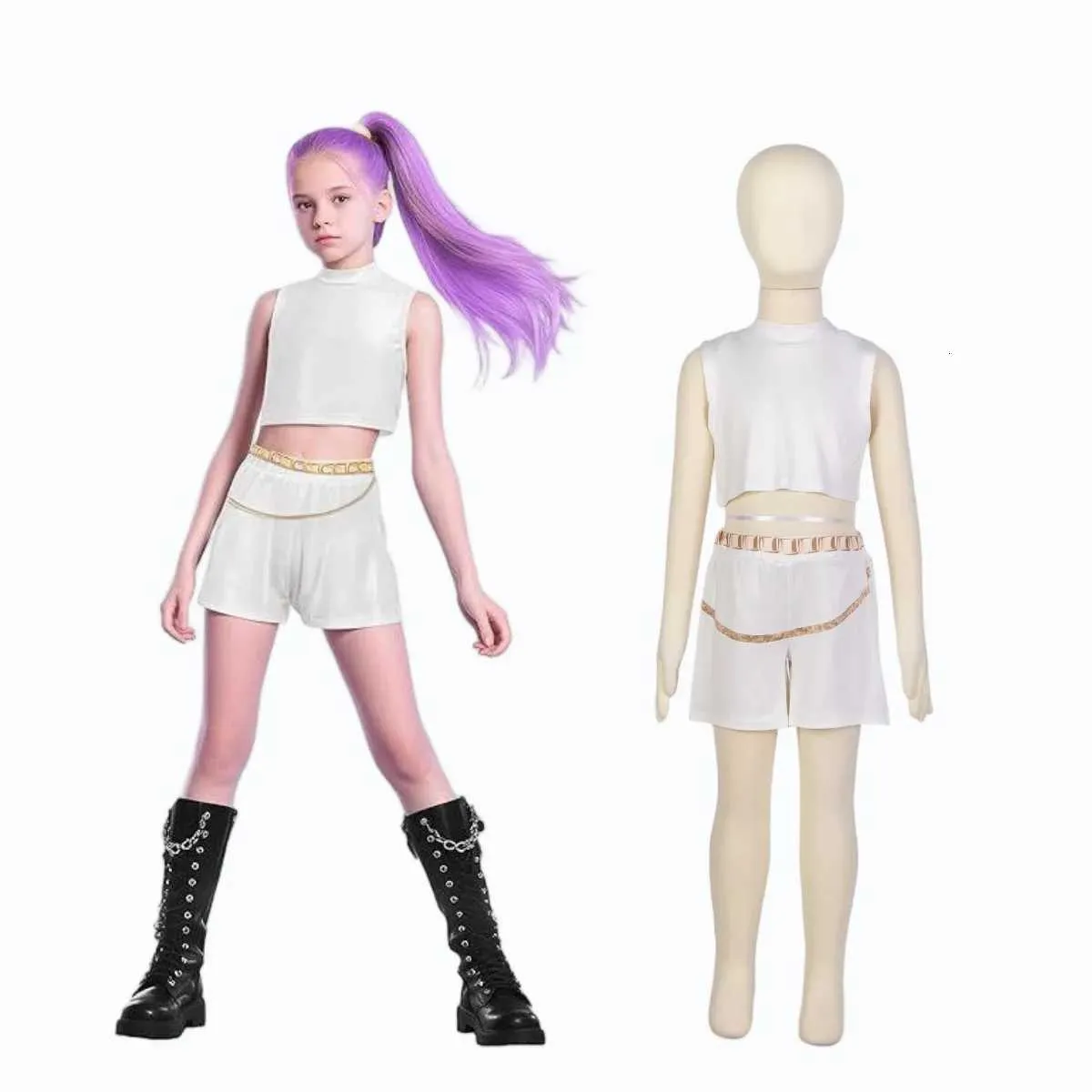 Disfraz De Cosplay K-Pop Para Niña – Traje De Escena De Demon Hunter Con Detalles Blancos, Ideal Para Halloween, Carnaval Y Actuaciones