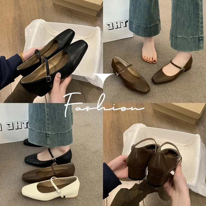 Mary Jane Damenschuhe, elegant, klassisch, Retro, eckige Zehenpartie, bequem, weich, flach geschnitten, niedriger Absatz, Modell 250407_voghion.com