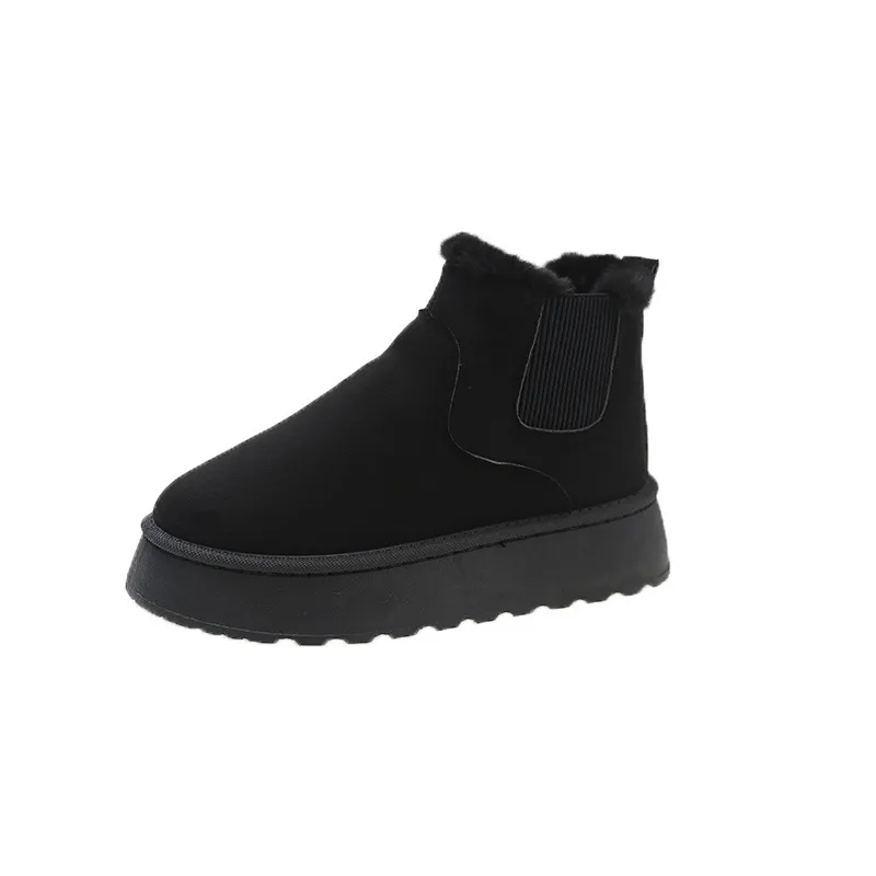 2025 Women's Snow Winter Ankle Boots Solid Color Elastic Gore Slip On Flat Sole Warm Casual Shoes_voghion.com