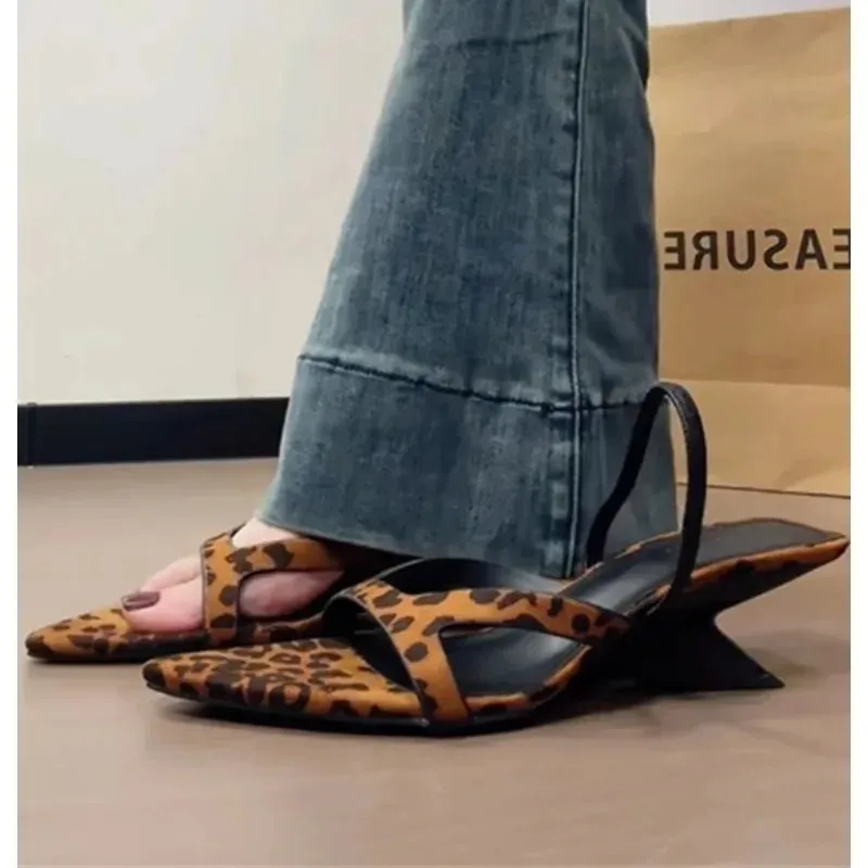 Leopard Womens Slippers Mid Heels Shoes Elegant Summer Sandals Sexy Pumps Flip Flops Party Sandalias De Mujer 250407_voghion.com