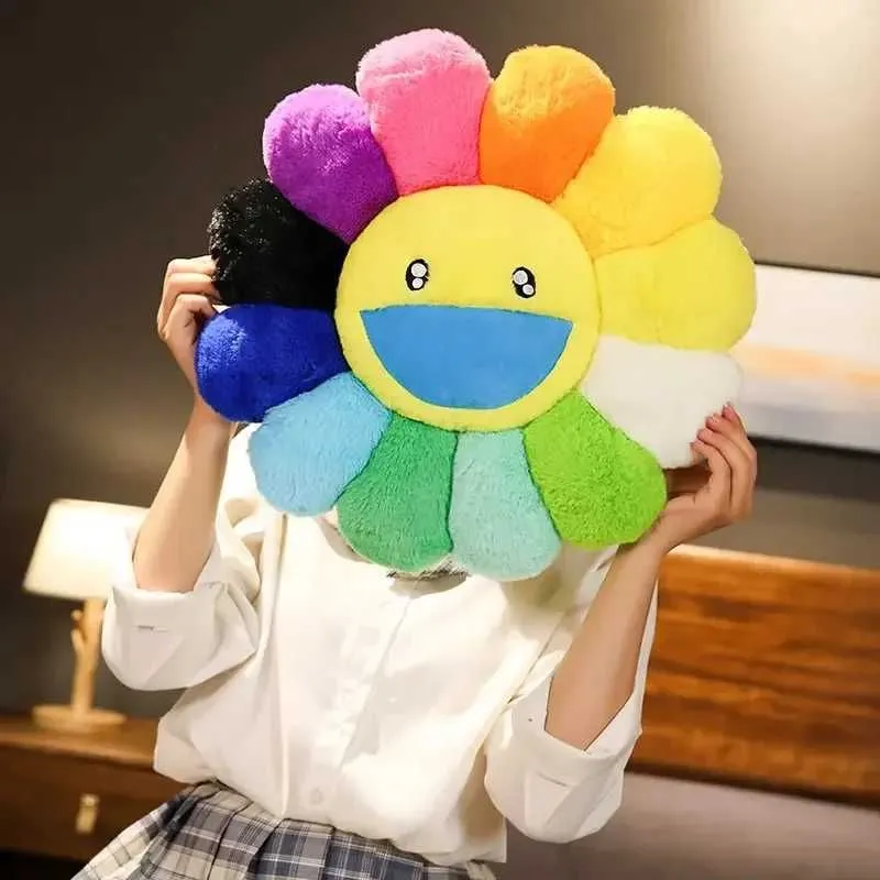 Rainbow Flower Plush Mat Kawaii Smile Flower Pillow Sunflower Filling Pillow Soft Sleep Backrest Sofa Decorative Gift hj1108