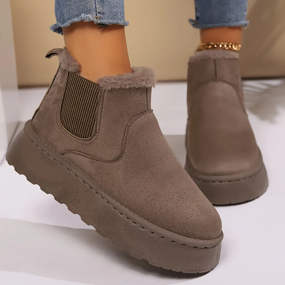 Women's Warm Winter Ankle Boots Flat Slip On Elastic Snow Shoes_voghion.com