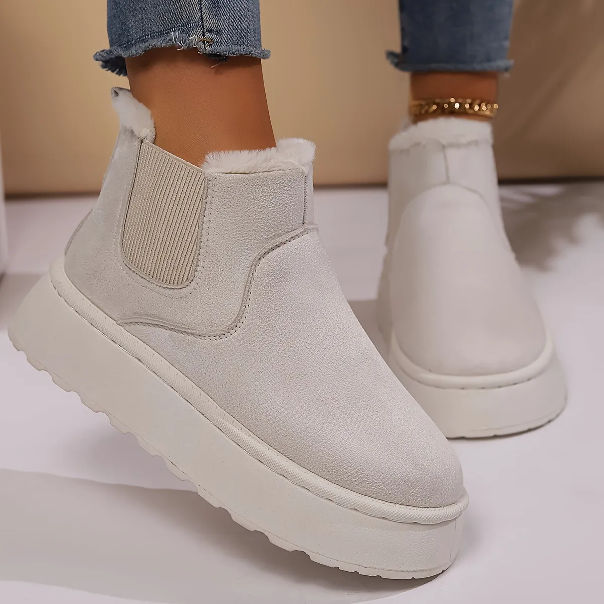 Women's Warm Winter Ankle Boots Flat Slip On Elastic Snow Shoes_voghion.com