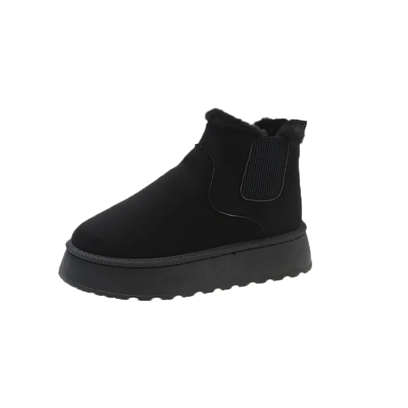 2025 Women's Snow Winter Ankle Boots Solid Color Elastic Gore Slip On Flat Sole Warm Casual Shoes_voghion.com