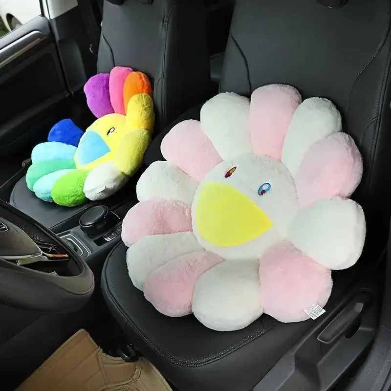 Rainbow Flower Plush Mat Kawaii Smile Flower Pillow Sunflower Filling Pillow Soft Sleep Backrest Sofa Decorative Gift hj1108