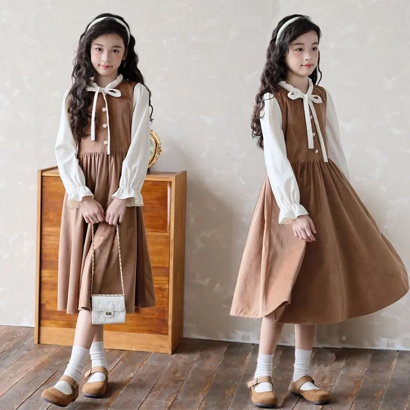 D808 New Korean style autumn dress for girls, suitable for medium and large  children, two-piece princess dress, spring and autumn school style long ...