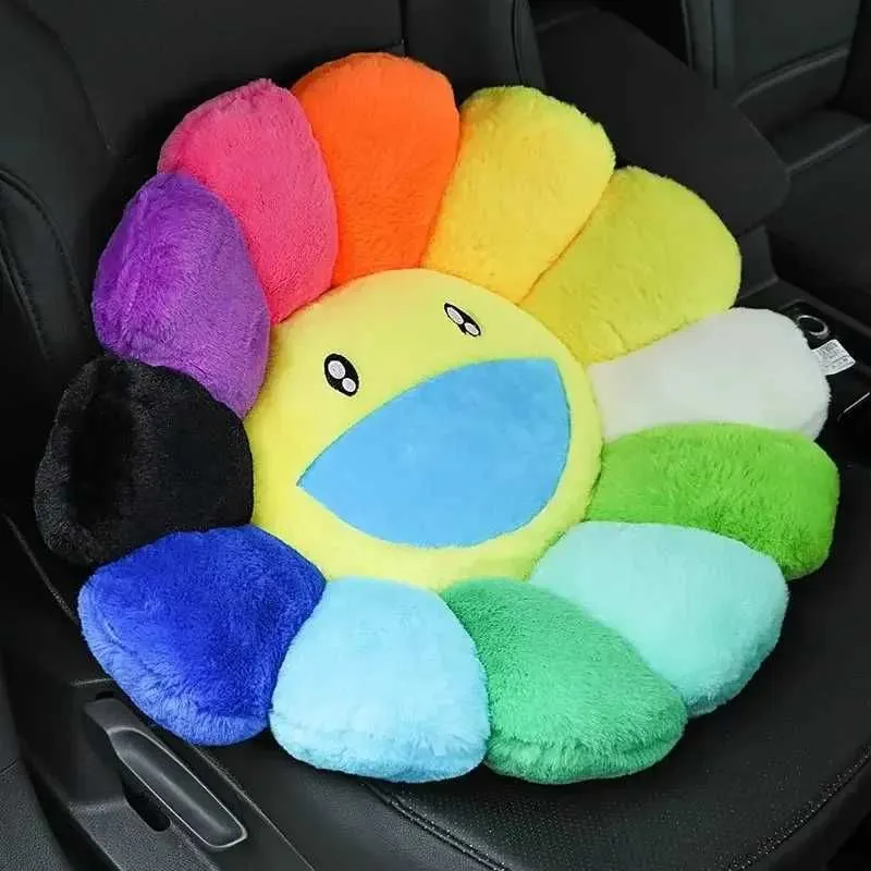 Rainbow Flower Plush Mat Kawaii Smile Flower Pillow Sunflower Filling Pillow Soft Sleep Backrest Sofa Decorative Gift hj1108