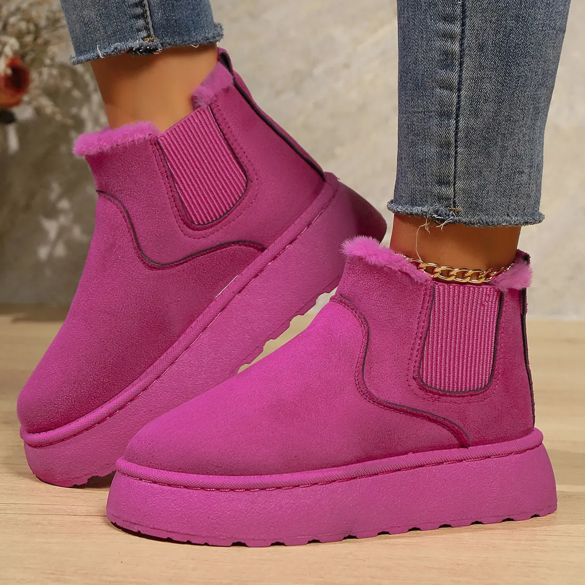 Women's Warm Winter Ankle Boots Flat Slip On Elastic Snow Shoes_voghion.com