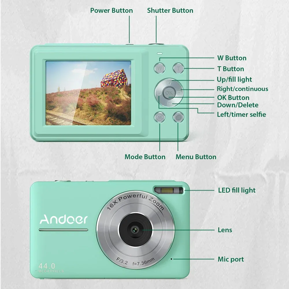 4K 64MP digitale camera met wifi, 16x zoom, 180 flip scherm, autofocus