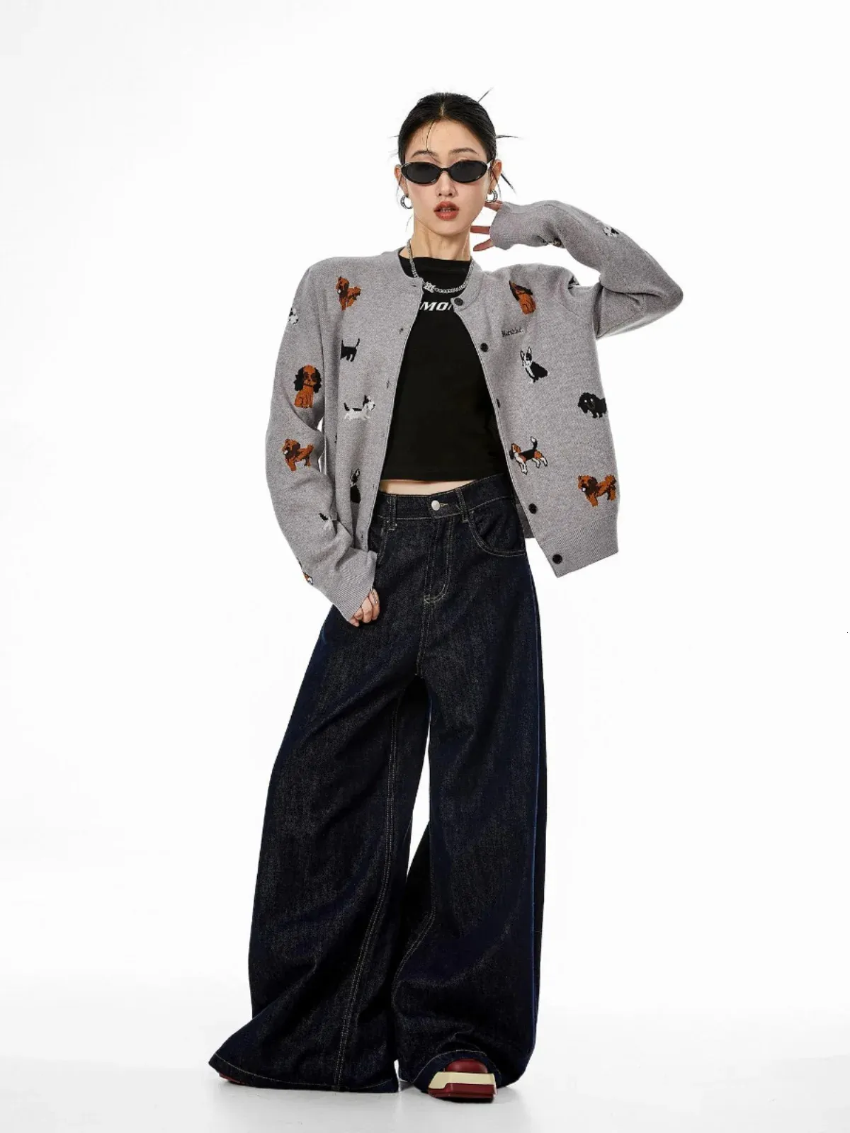 Mershler Womens Dog Print Knit Cardigan – Asymmetric From Lu02