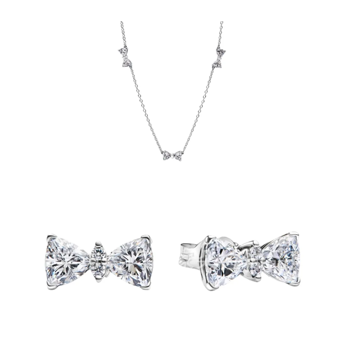 Conjunto de collar y pendientes de oro rosa de 18k con dije de lazo de lujo para mujer. Regalo ideal para San Valentín o Navidad._voghion.com