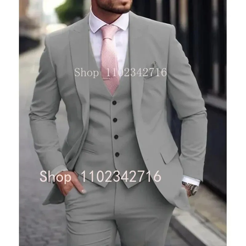 Traje Slim 3 Piezas Hombre (Chaqueta, Chaleco Y Pantalón) – Outfit Para Boda, Negocios O Fiesta – Temporada Primavera (Manga Larga)
