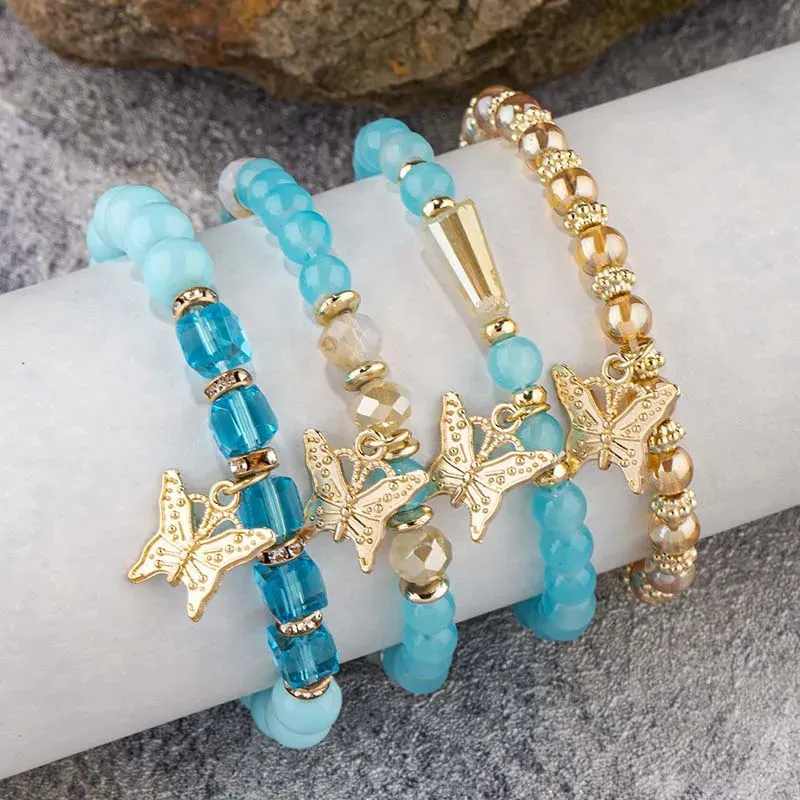 Set braccialetti con perline farfalla rosa gioielli bohemié_voghion.com