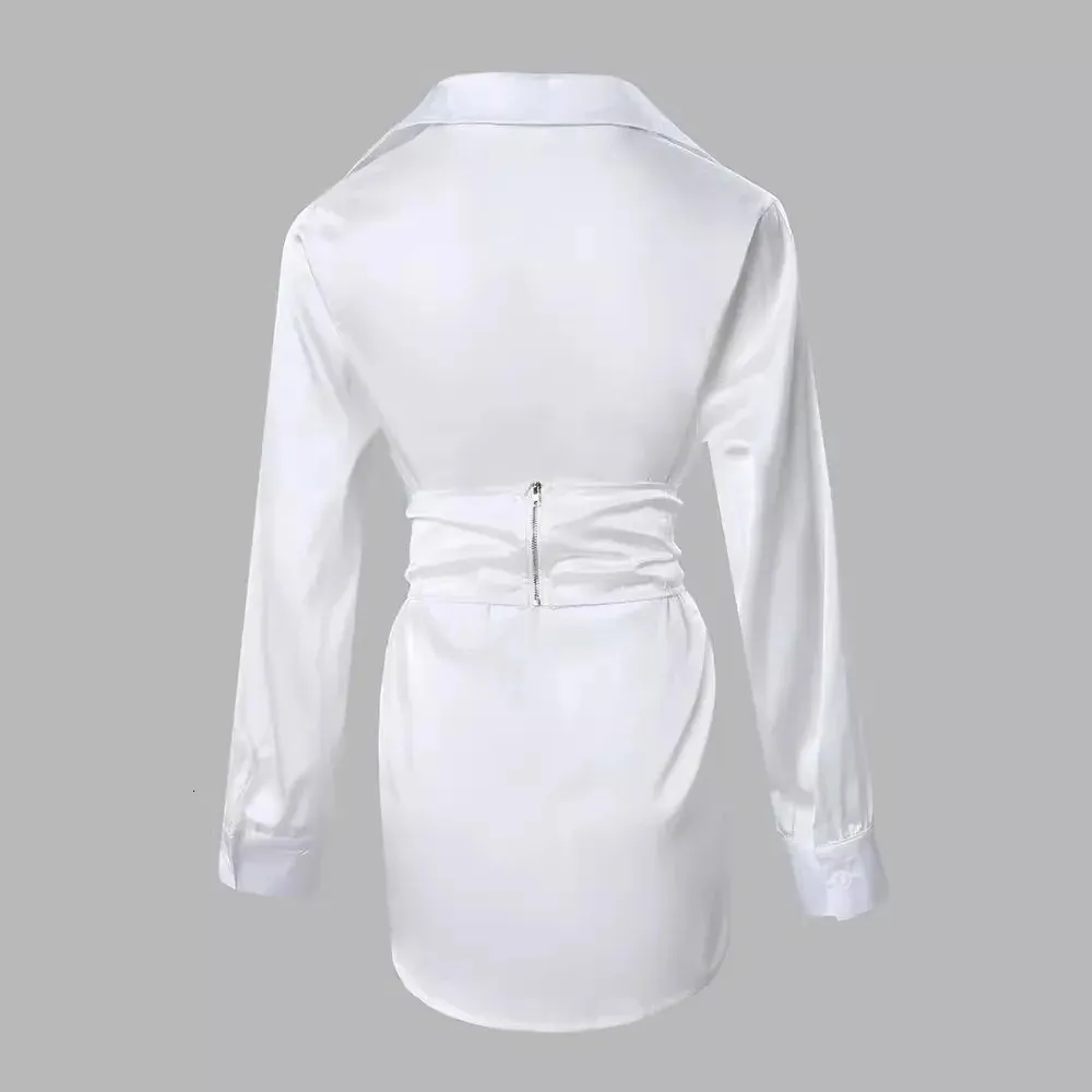 knee length dresses for ladies Button Down Maxi Shirt Dress with Lace Trim in White main image 1