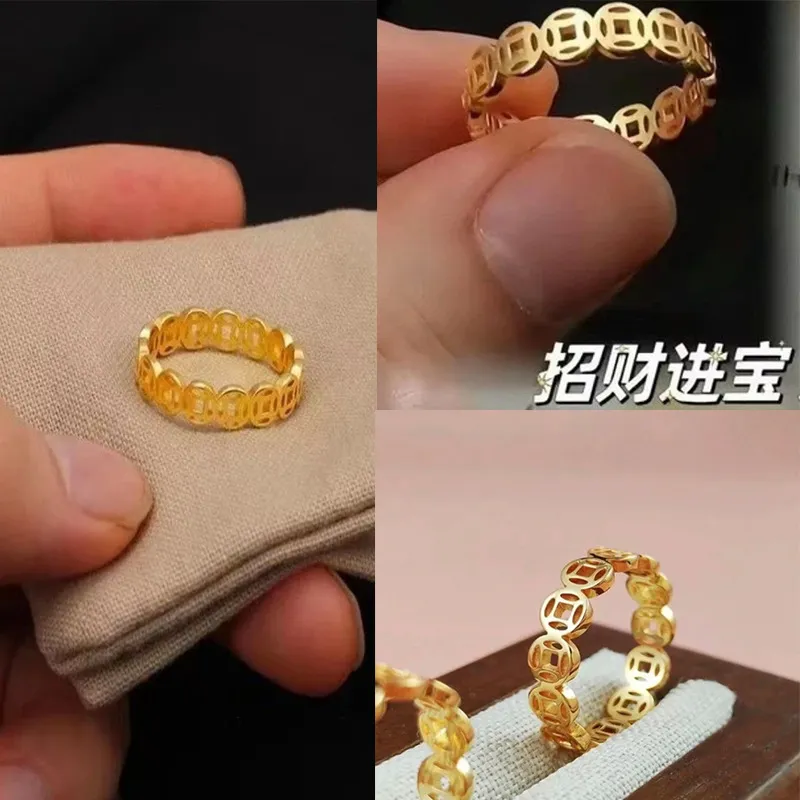 18K Gold Retro Titanium Steel Copper Coin Stainless Steel Children's ...