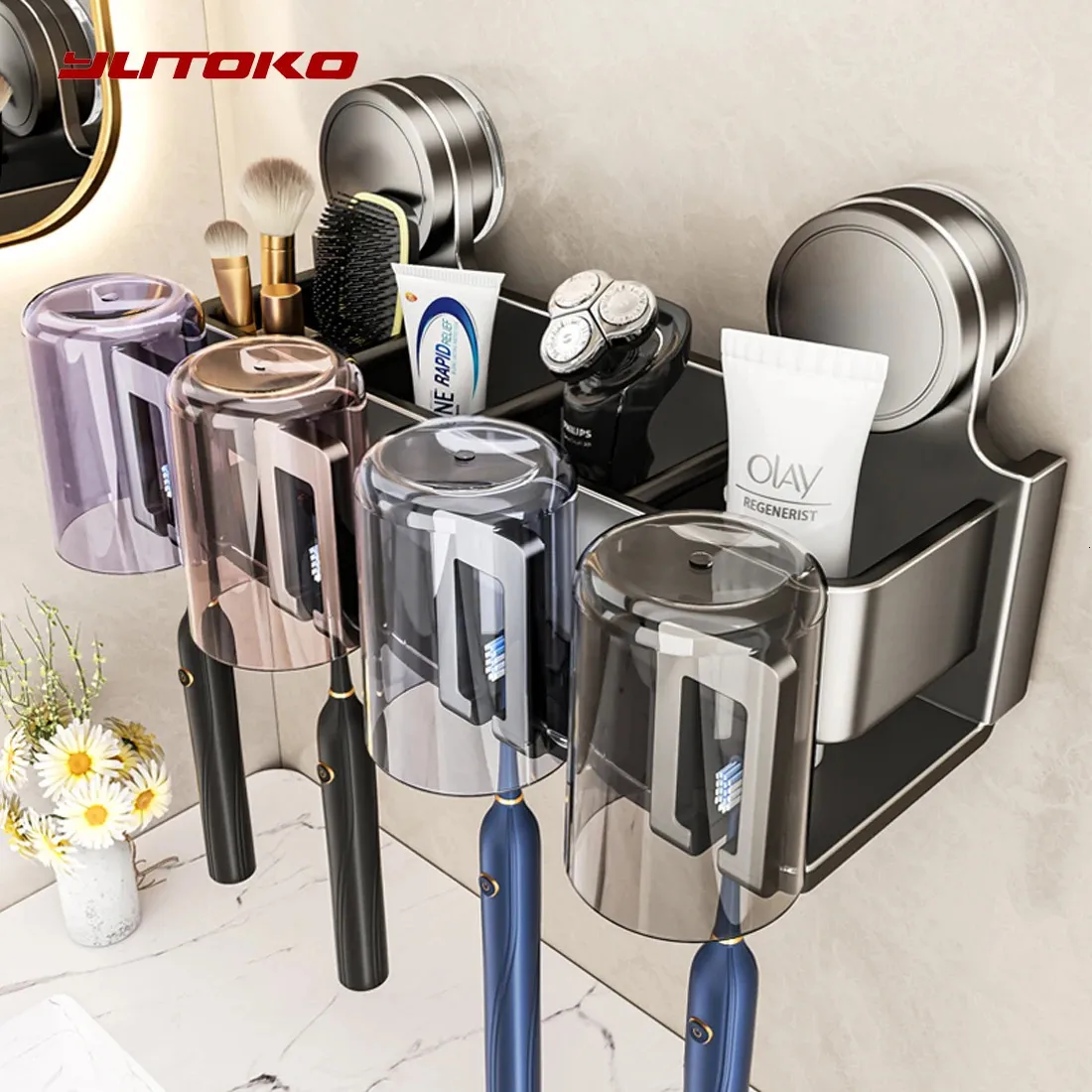 Word Toothbrush Rack Bathroom Toothbrush Holder Rack with Suction Cup Carbon Steel Wall ...