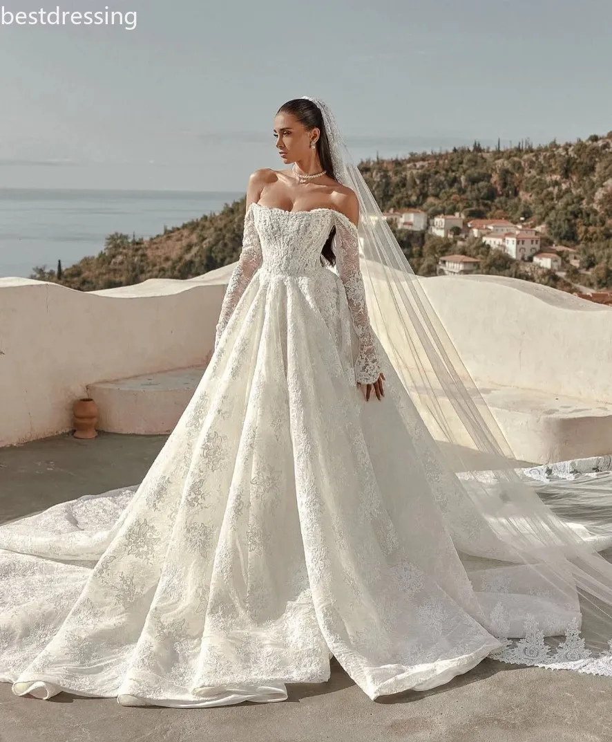 White Lace filipiniana wedding gown with Customized Long Sleeves and Bespoke Details - Vestido Abiti Da Sposa Noiva