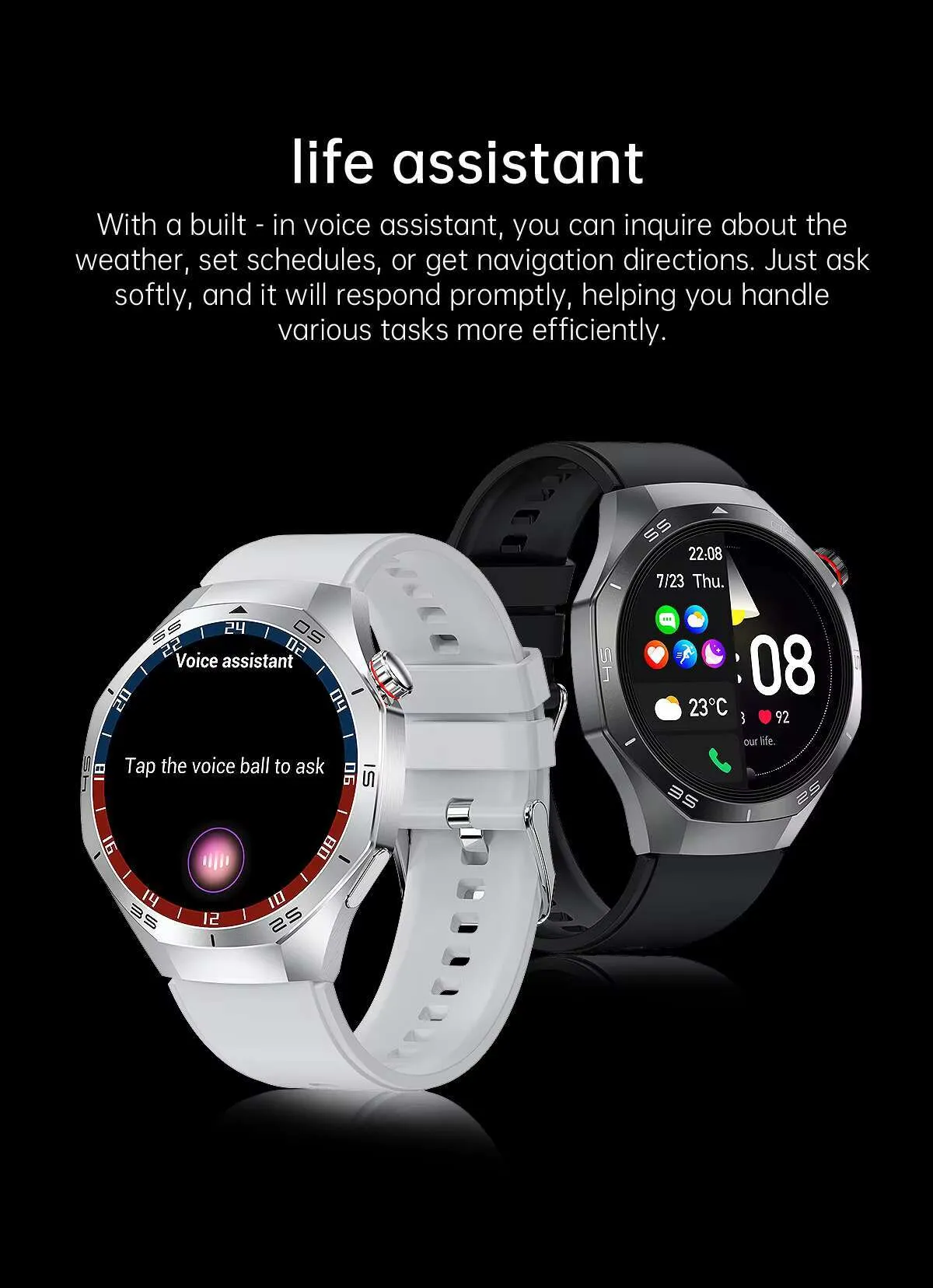 Smartwatch voor dames en heren, 1,83 inch HD fitnesshorloge met