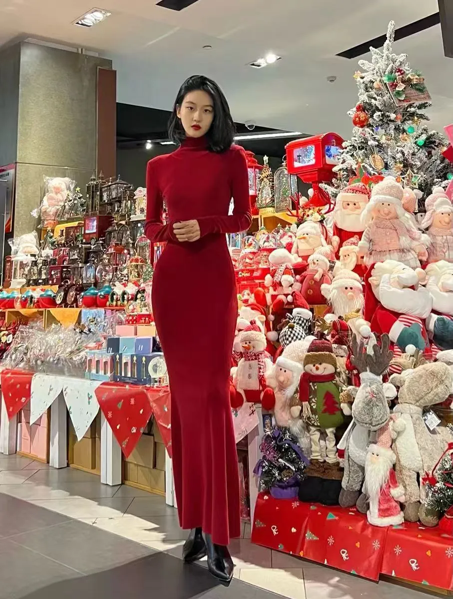 Womens Knitted Maxi Dress Elegant Turtle Neck, From Zara04