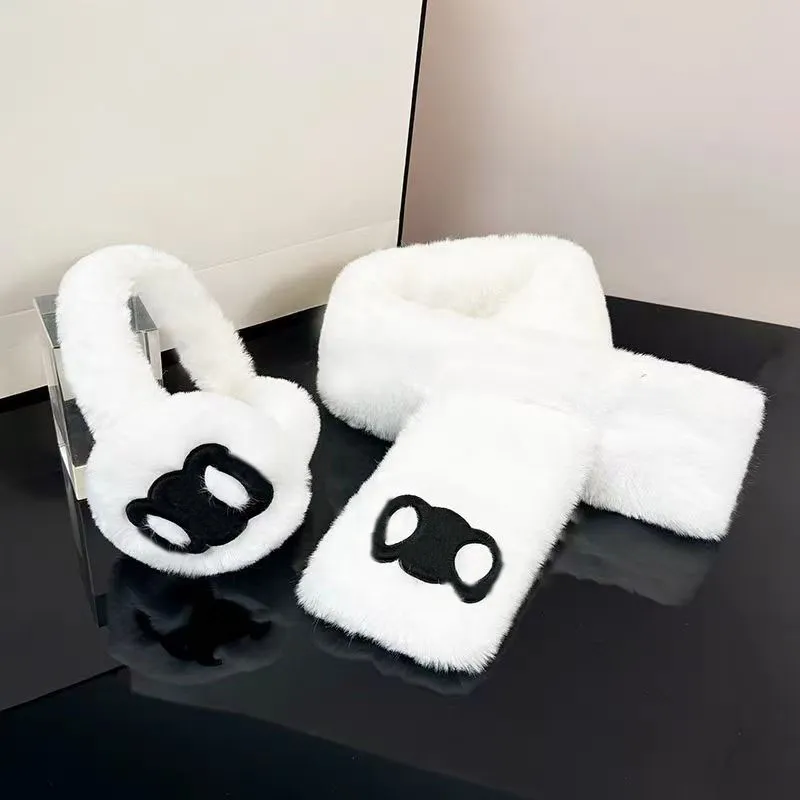 Cozy Black and White Fuzzy Ear Muffs Rex Rabbit Fur Earmuffs With Adjustable Leather Band - Soft  main image 4
