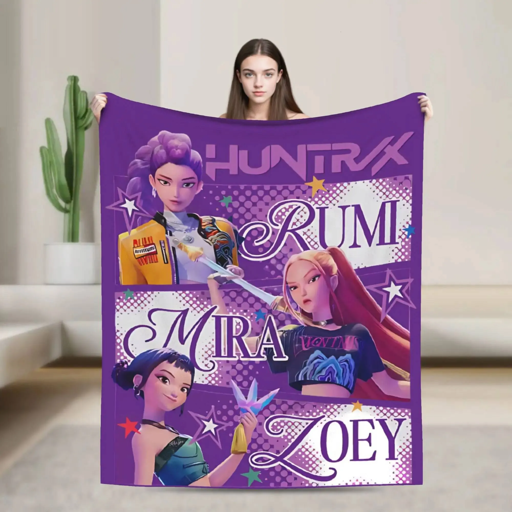 Kpop Rug HUNTRIX KPOP Demon Hunters Anime Flannel Throw Blanket Soft Cozy Home ...