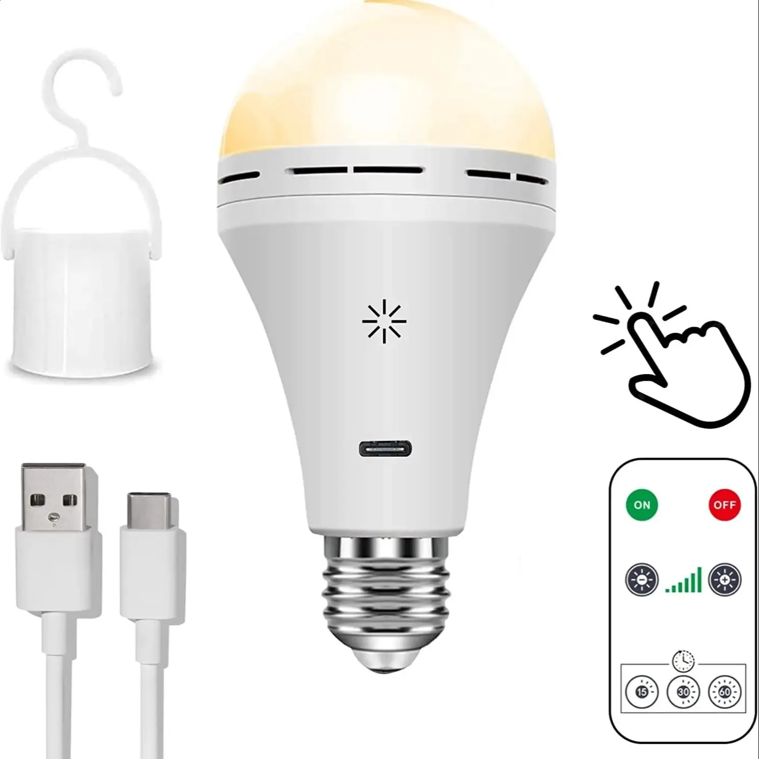 Remote Control Mini Led Bulbs Rechargeable LED Light Bulb With Remote Control, Dimmable E27 Smart ...