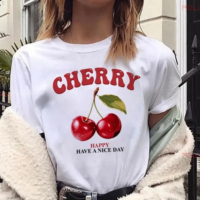 Womens Cherry Print Crew Neck T Shirt – Casual From Domainstore