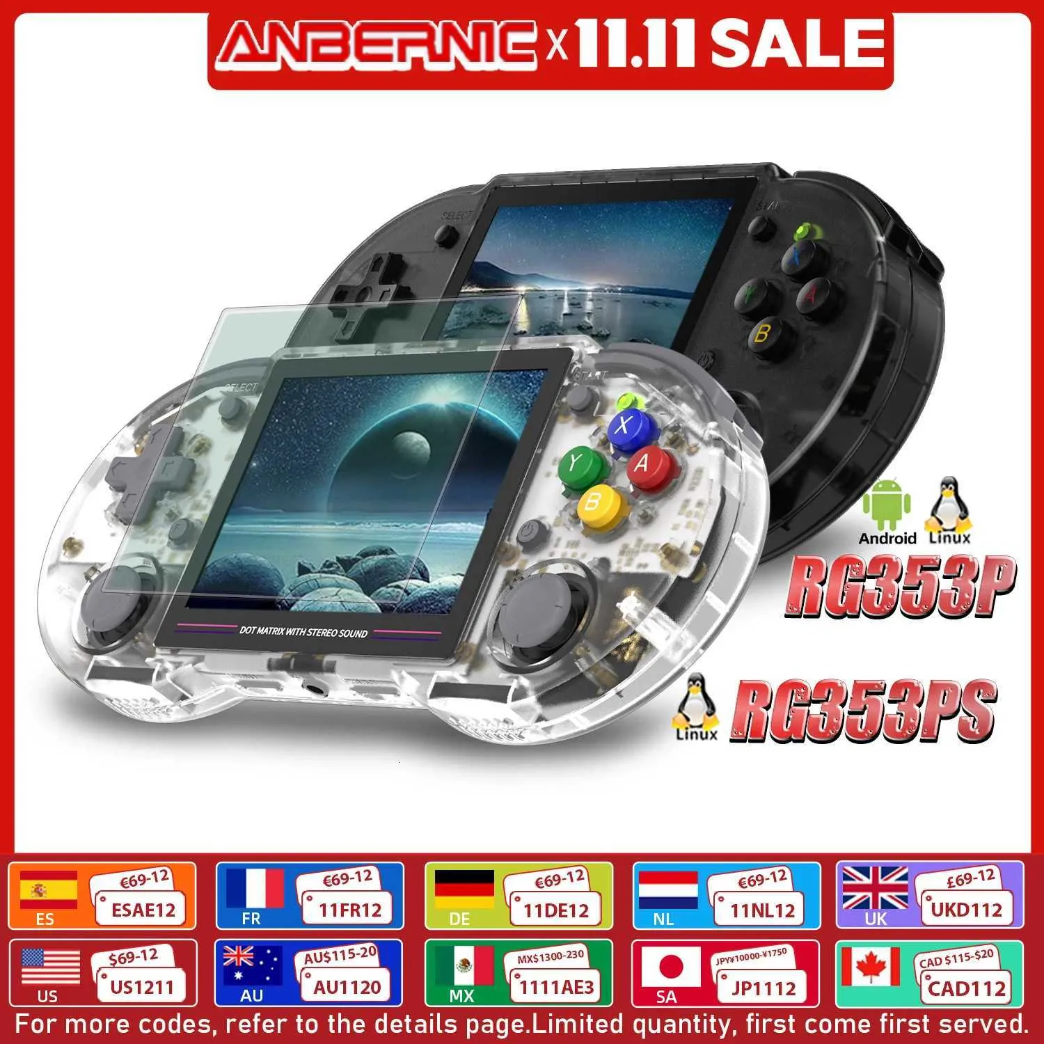 ANBERNIC RG353P RK3566 3.5 Inch 64 Bit Retro Handheld Game Console with ...