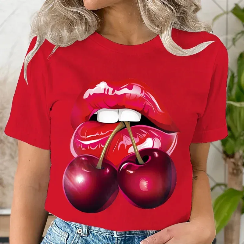 Women's 100% Cotton Funny Cherry Print T Shirt, Regular Fit, Short