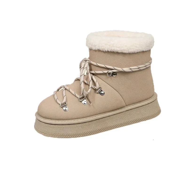 Warme, fleecegefütterte, kurze Schneestiefel für Damen, dickes Leder, runde Zehenpartie, bequemes Leder, lebendige Farbe, Gummi_voghion.com