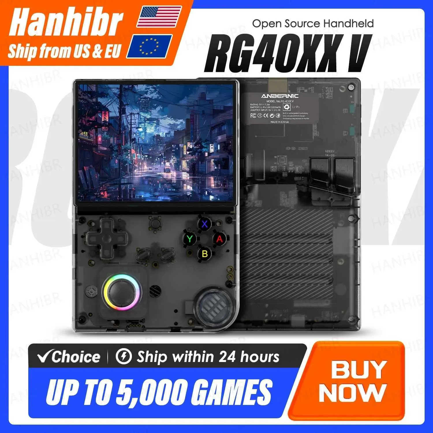 Consola de Juegos Portátil Anbernic RG40xxH con Pantalla IPS de 4 Pulgadas, WiFi Integrado y Retro de Código Abierto, Regalo para Jugadores