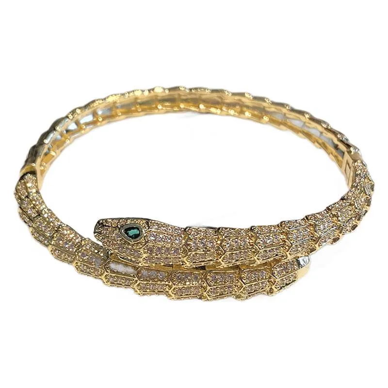 Nouveau bracelet tendance en forme d'écaille avec un design personnalisé, motif serpent aux yeux verts, style rétro punk._voghion.com