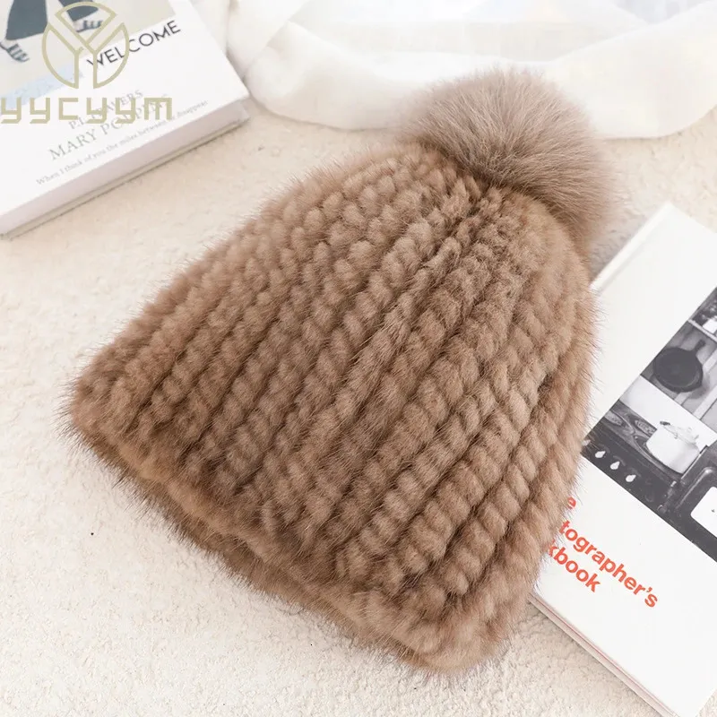 Womens Winter Knitted Mink Fur Turtle Fur Beanie... From  display picture 3