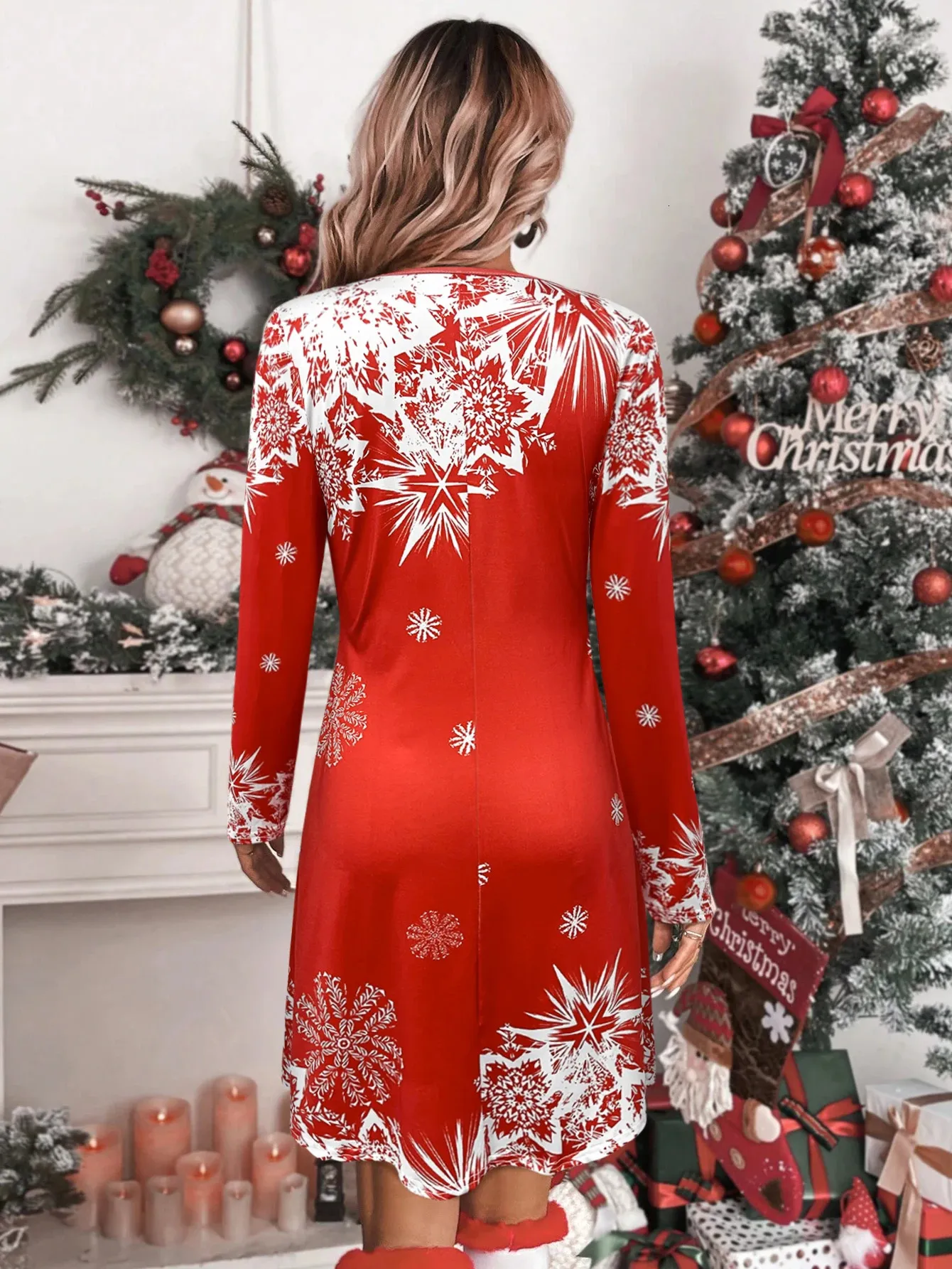 red and white dress for christmas party Women Snowflake Print Floor-Length Knit Polyester Winter Outfit from Dhgate Basic & Casual Dresses formal christmas dress
