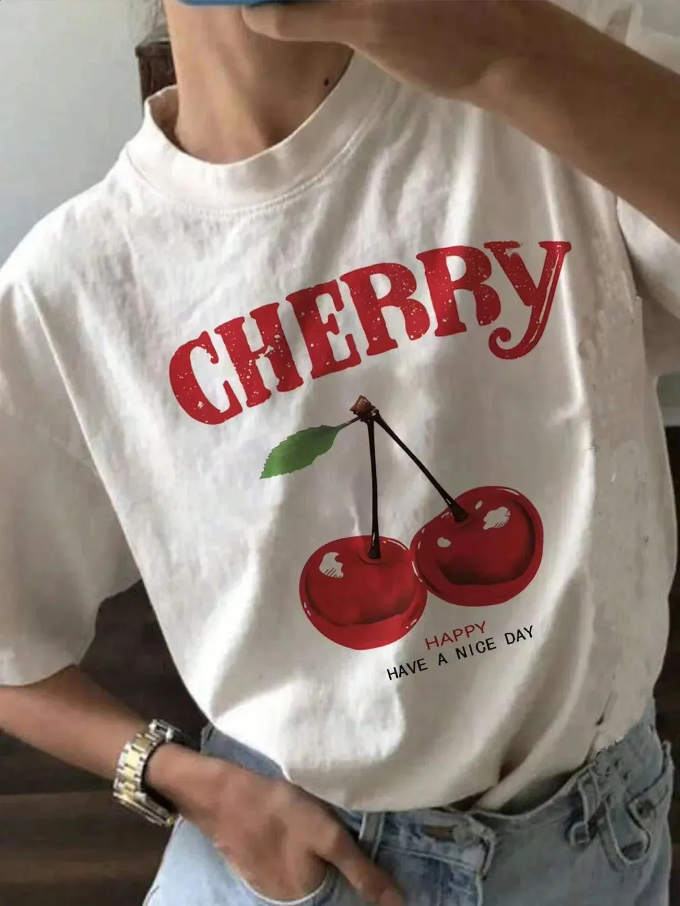 Women Loose Fashion Cherry T Shirt Cherry Oversize From