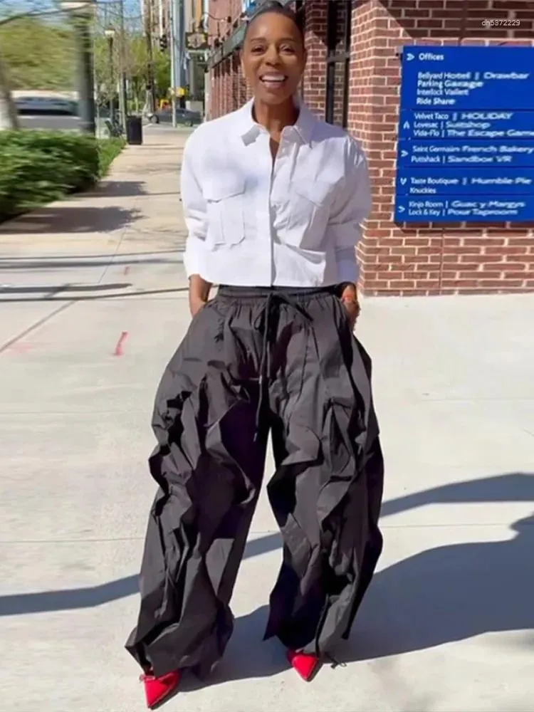 Pantaloni a gamba larga da donna ad alta elasticità in vita