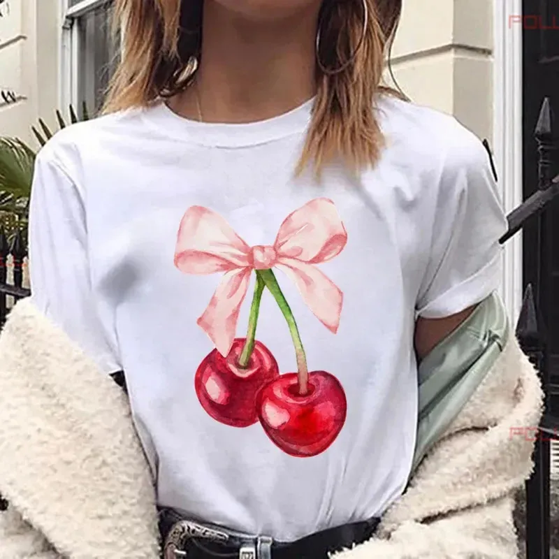Womens Cherry Print Crew Neck T Shirt – Casual From Domainstore