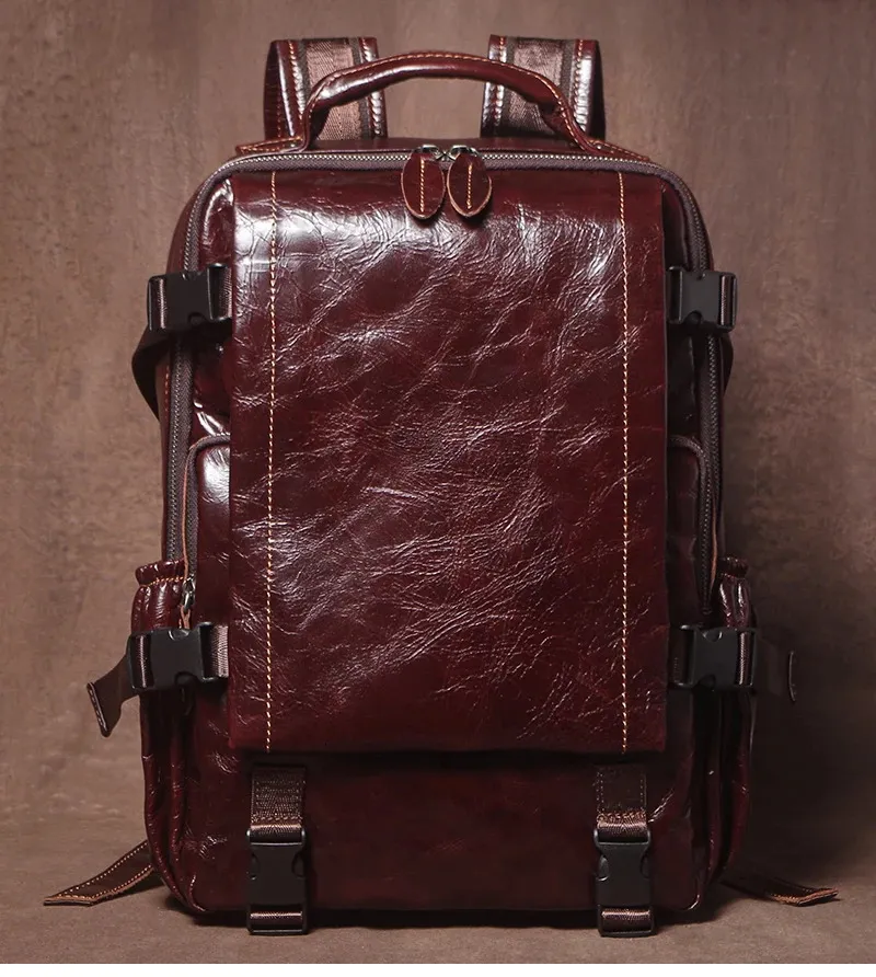 Herren Rucksack Aus Echtem Leder - Premium Rindsleder Trekking_voghion.com
