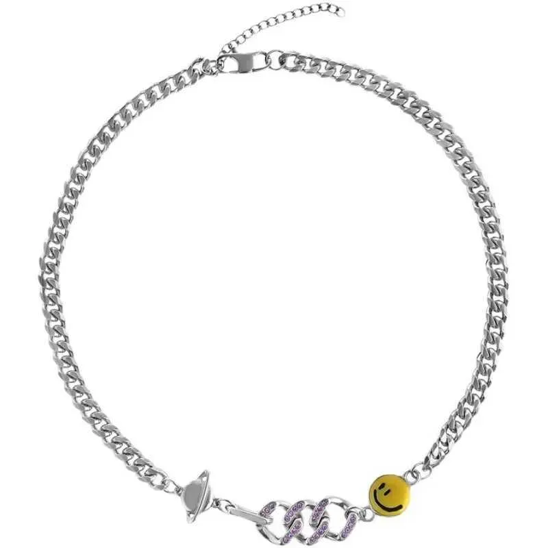 Collar moderno de diseño exclusivo con cara sonriente estilo hip hop para colisión galáctica, para hombre y mujer. Versátil y de alta gama._voghion.com