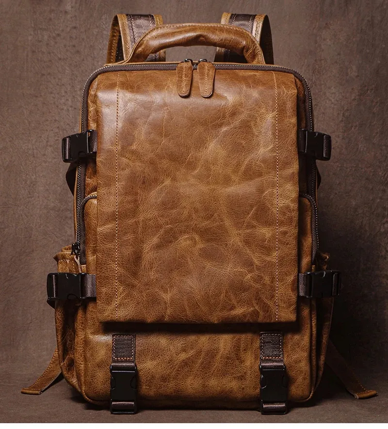 Herren Rucksack Aus Echtem Leder - Premium Rindsleder Trekking_voghion.com