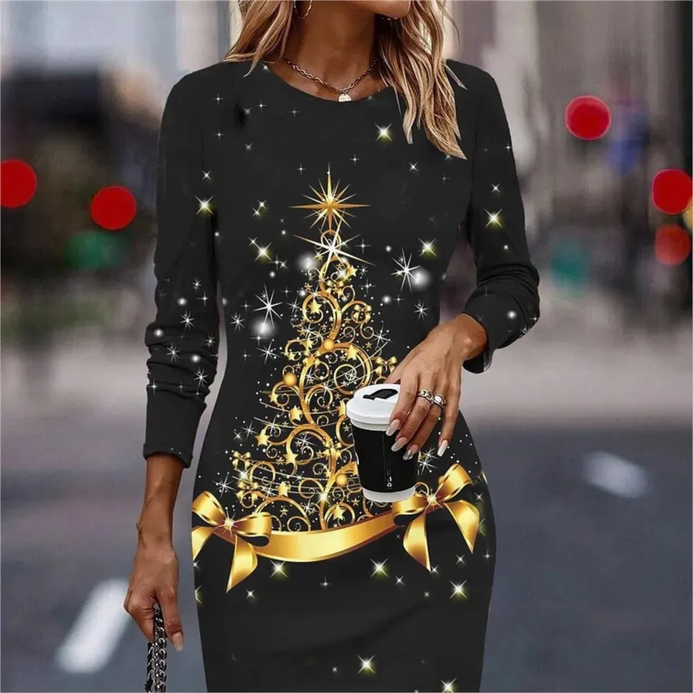 ladies christmas print dress Womens Christmas Dress Knit Floor-Length Short Sleeve Round Neck 3D Printed  Christmas Tree Slimming Dress Autumn from Dhgate Basic & Casual Dresses
