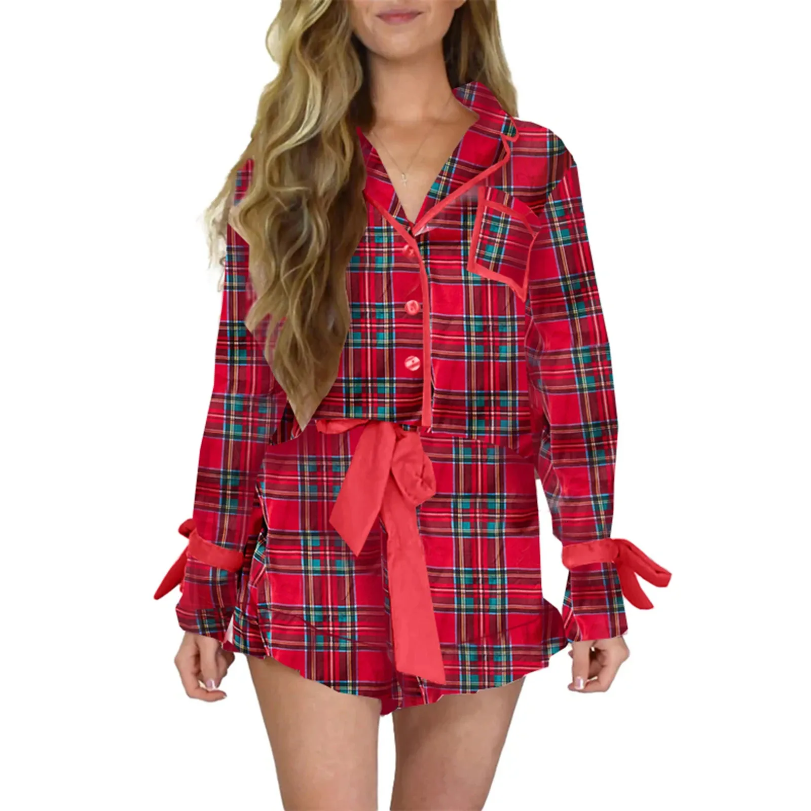 Imcute Women Christmas Pajamas Set Satin Silk Long Sleeve Shirt with ...