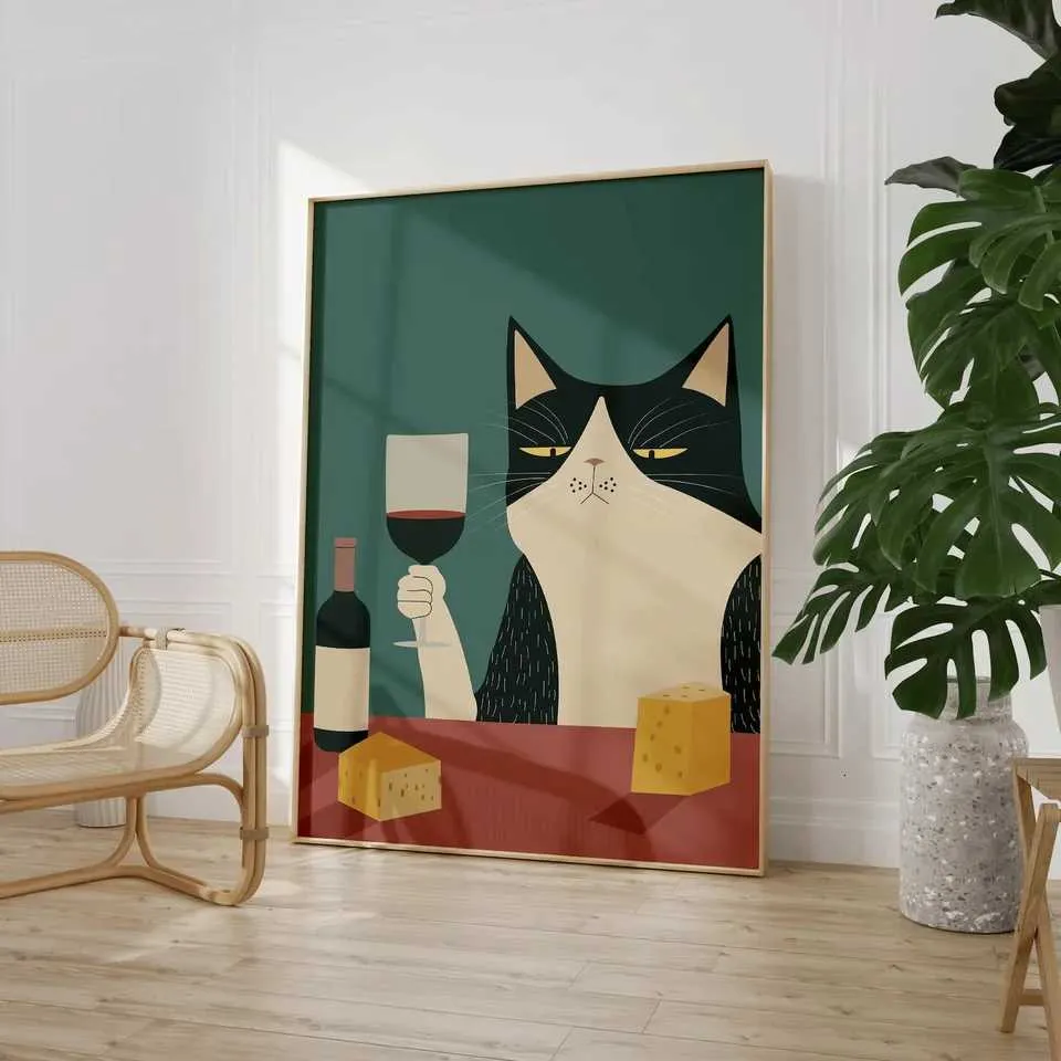 Printable Cat Wine Poster Funny Cat Print Wall Art... From Ludington ...