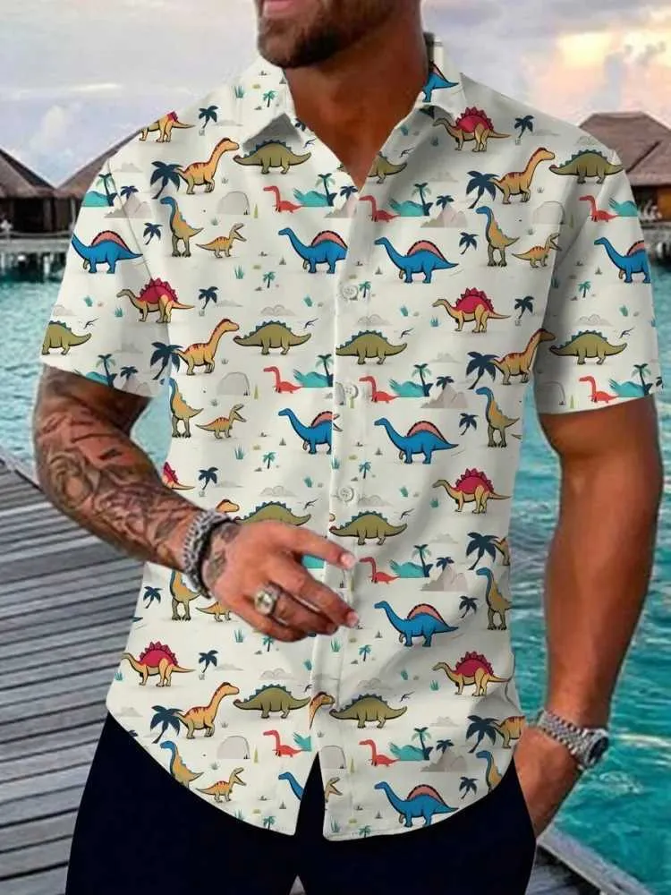 Save Big on Bulk Mens Dinosaur Shirt 2024 New Dinosaur Print Short Sleeved  Shirt Summer Daily Casual Mens Short Sleeved Shirt Street Fashion Mens