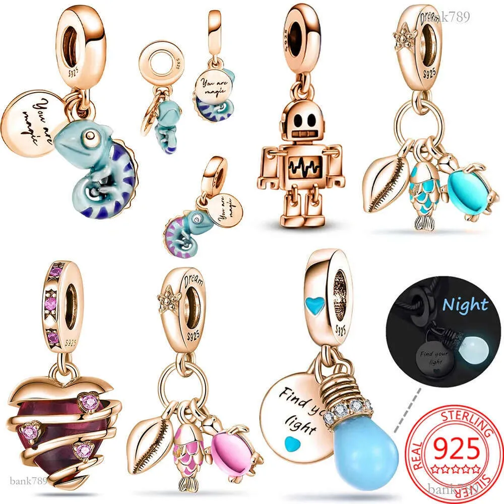New Popular S925 Sterling Silver Original Rose Gold Chameleon Bulb Fish Turtle Shell Pendant For Bracelets And Necklaces_voghion.com
