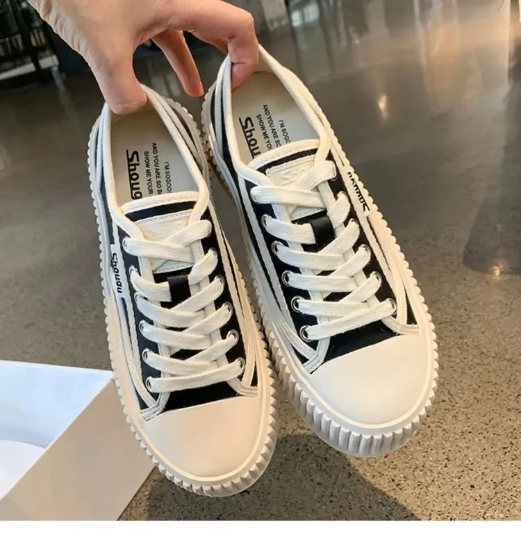 Hoge canvas sneakers voor dames met dikke zool en veters_voghion.com